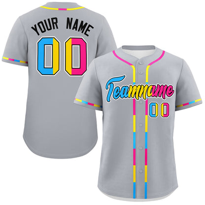 Custom Gray Pansexuality For Pride Month Classic Style Authentic Baseball Jersey