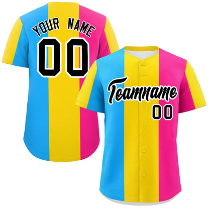 Custom Pink Gold-Powder Blue Pansexuality For Pride Month Color Block Authentic Baseball Jersey