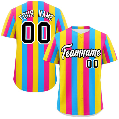 Custom Pink Gold-Powder Blue Pansexuality For Pride Month Color Block Authentic Baseball Jersey