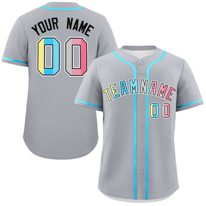 Custom Gray Genderflux For Pride Month Classic Style Authentic Baseball Jersey