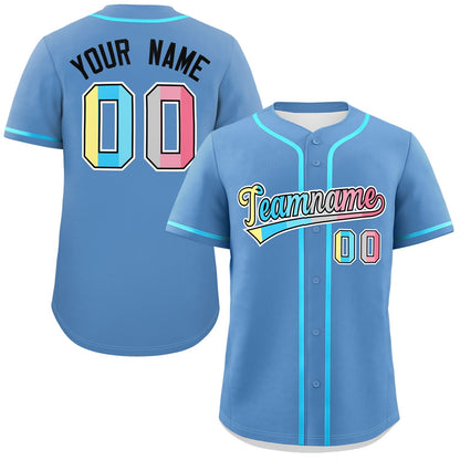 Custom Light Blue Genderflux For Pride Month Classic Style Authentic Baseball Jersey