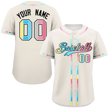 Custom Cream Genderflux For Pride Month Classic Style Authentic Baseball Jersey