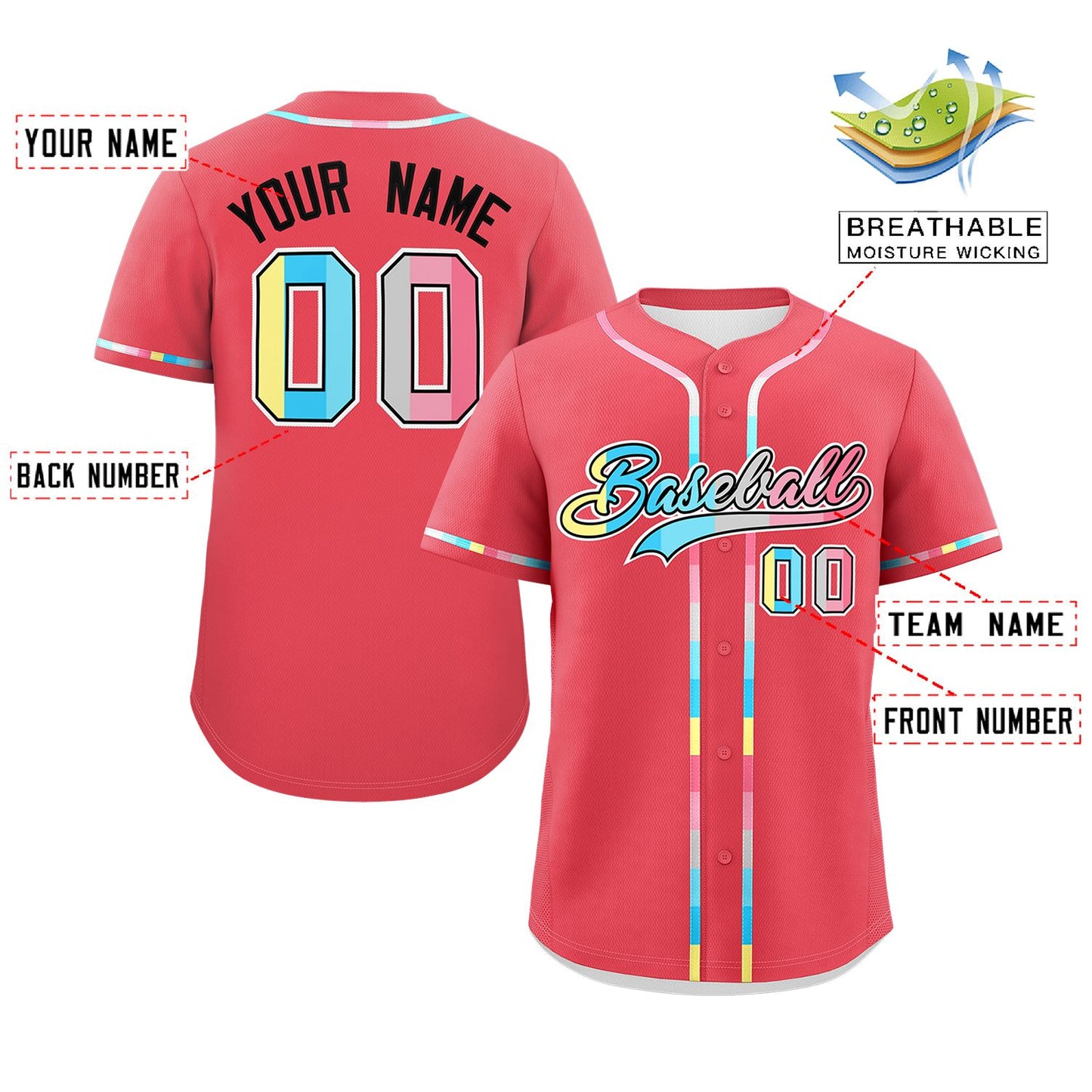 Custom Light Red Genderflux For Pride Month Classic Style Authentic Baseball Jersey