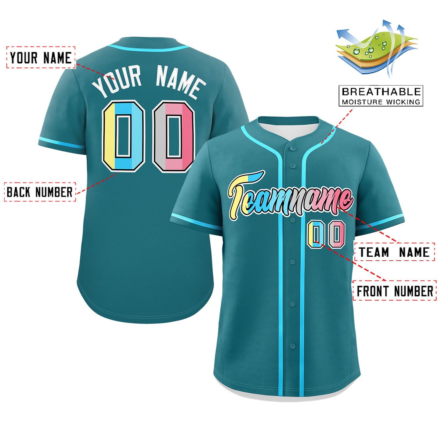 Custom Aqua Genderflux For Pride Month Classic Style Authentic Baseball Jersey