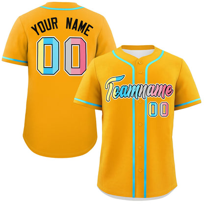 Custom Yellow Genderflux For Pride Month Classic Style Authentic Baseball Jersey