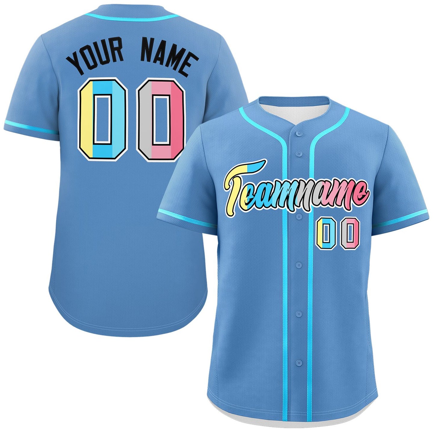 Custom Light Blue Genderflux For Pride Month Classic Style Authentic Baseball Jersey