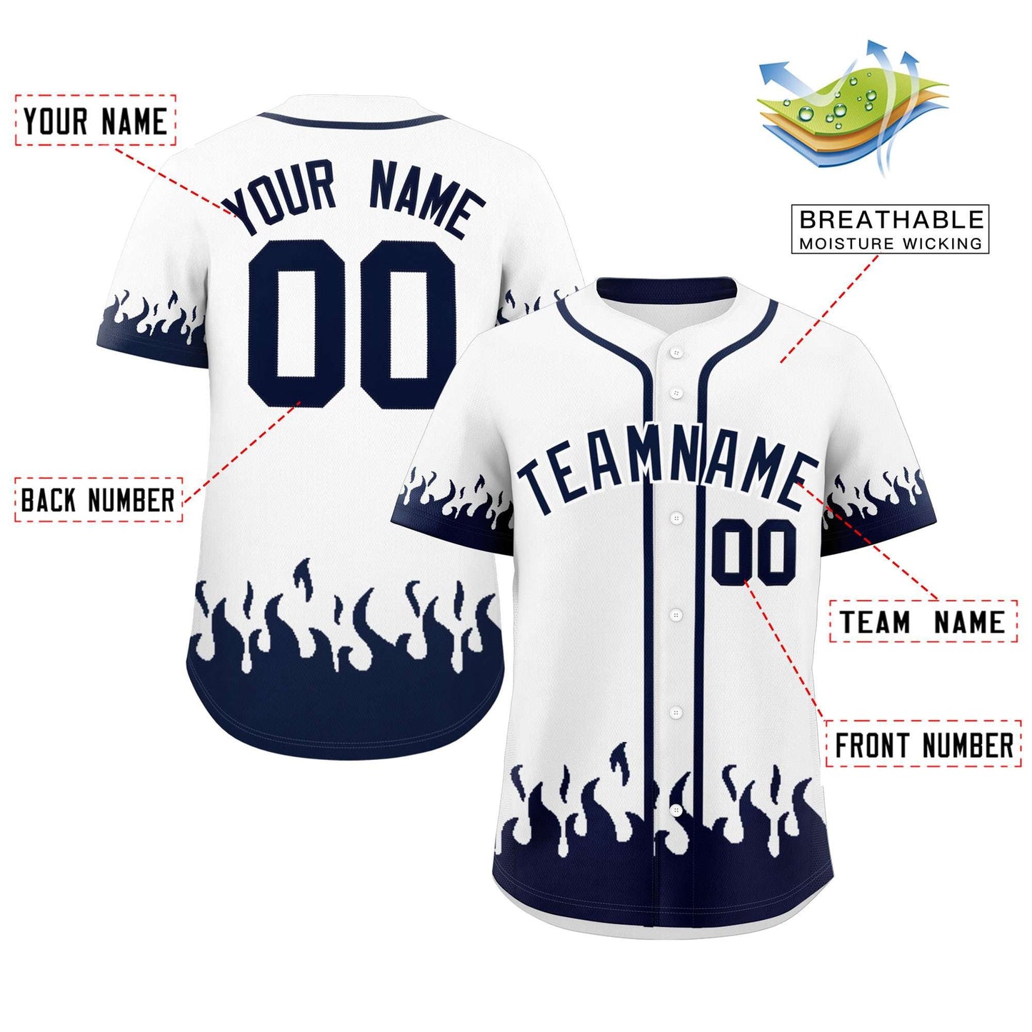 Custom White Navy Personalized Flame Graffiti Pattern Authentic Baseball Jersey