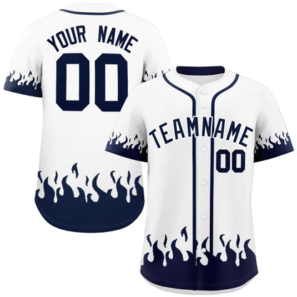 Custom White Navy Personalized Flame Graffiti Pattern Authentic Baseball Jersey