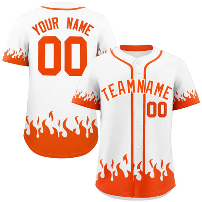 Custom White Orange Personalized Flame Graffiti Pattern Authentic Baseball Jersey