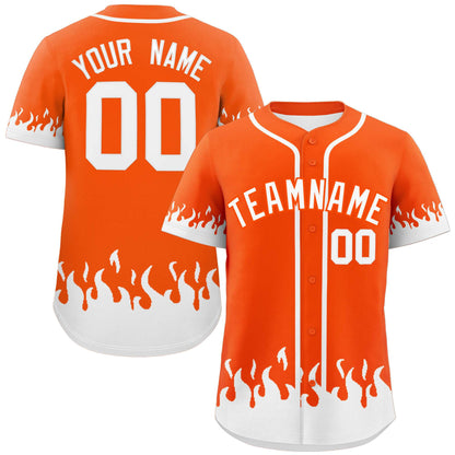 Custom Orange White Personalized Flame Graffiti Pattern Authentic Baseball Jersey