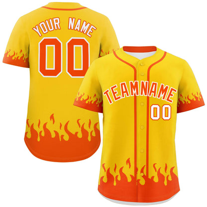 Custom Gold Orange Personalized Flame Graffiti Pattern Authentic Baseball Jersey