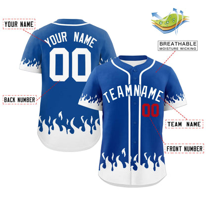 Custom Royal White Personalized Flame Graffiti Pattern Authentic Baseball Jersey