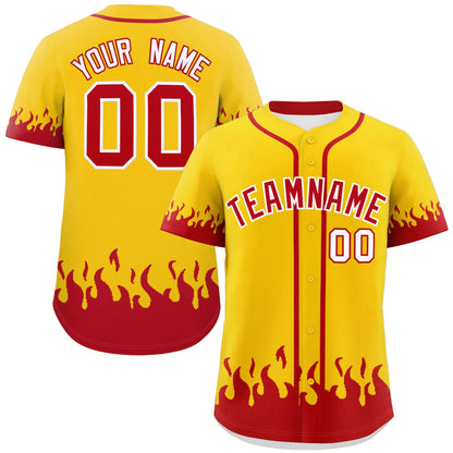 Custom Gold Red Personalized Flame Graffiti Pattern Authentic Baseball Jersey