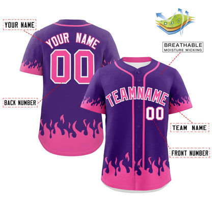 Custom Purple Pink Personalized Flame Graffiti Pattern Authentic Baseball Jersey