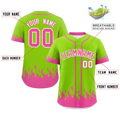 Custom Neon Green Pink Personalized Flame Graffiti Pattern Authentic Baseball Jersey