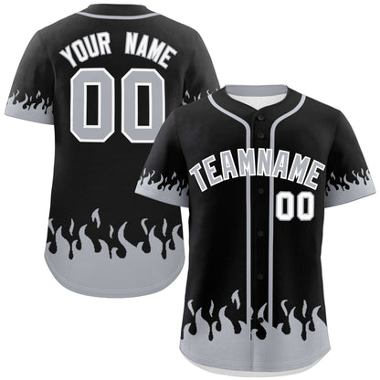 Custom Black Gray Personalized Flame Graffiti Pattern Authentic Baseball Jersey