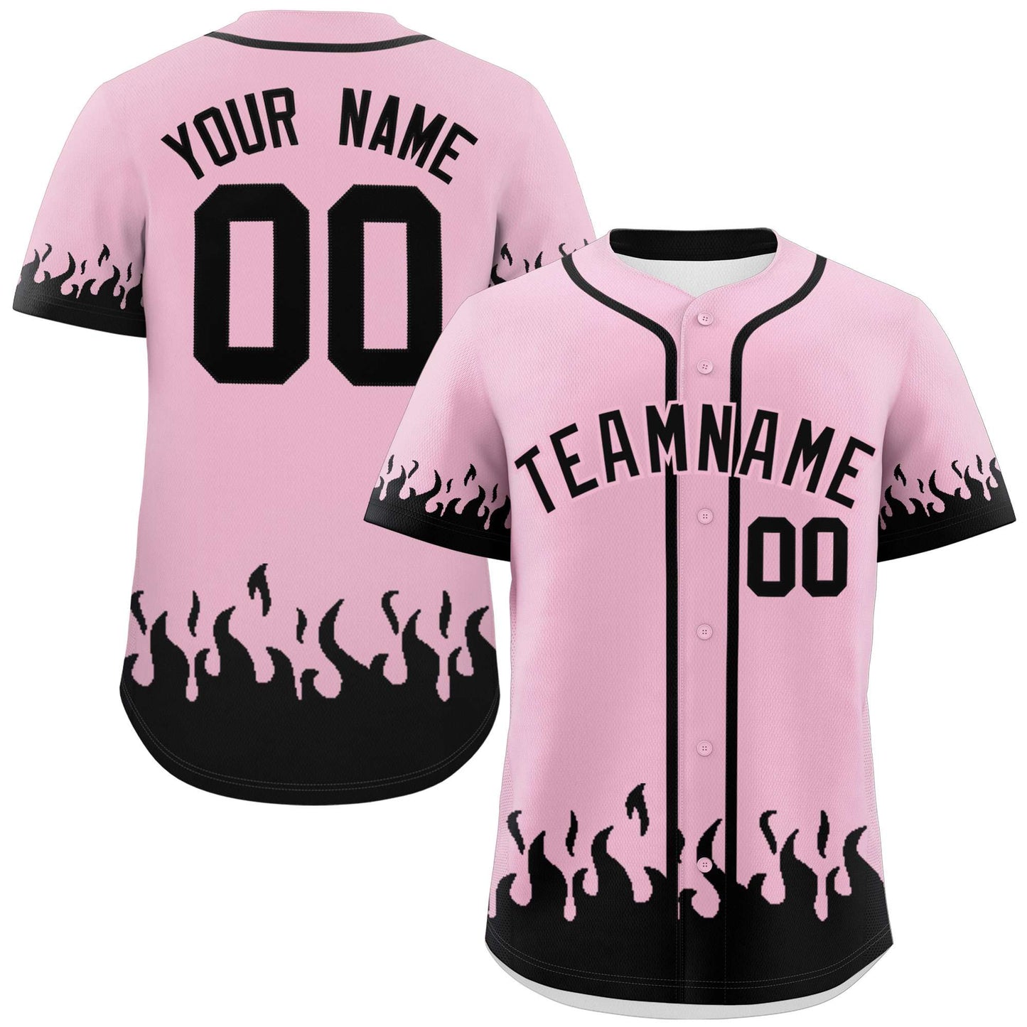 Custom Light Pink Black Personalized Flame Graffiti Pattern Authentic Baseball Jersey