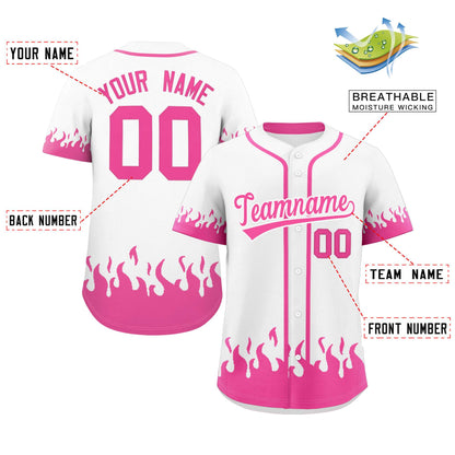 Custom White Pink Personalized Flame Graffiti Pattern Authentic Baseball Jersey