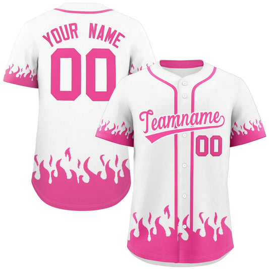 Custom White Pink Personalized Flame Graffiti Pattern Authentic Baseball Jersey