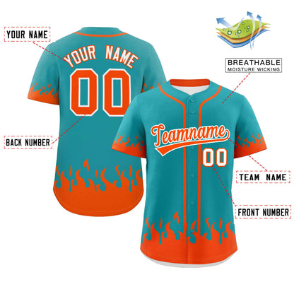 Custom Aqua Orange Personalized Flame Graffiti Pattern Authentic Baseball Jersey