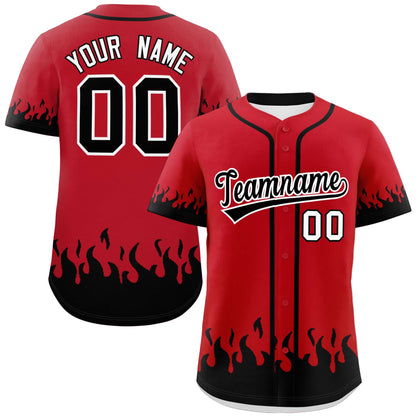 Custom Red Black Personalized Flame Graffiti Pattern Authentic Baseball Jersey