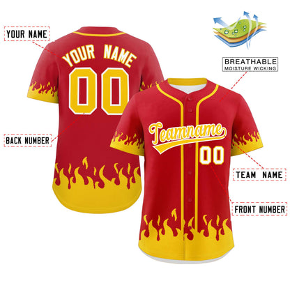 Custom Red Gold Personalized Flame Graffiti Pattern Authentic Baseball Jersey