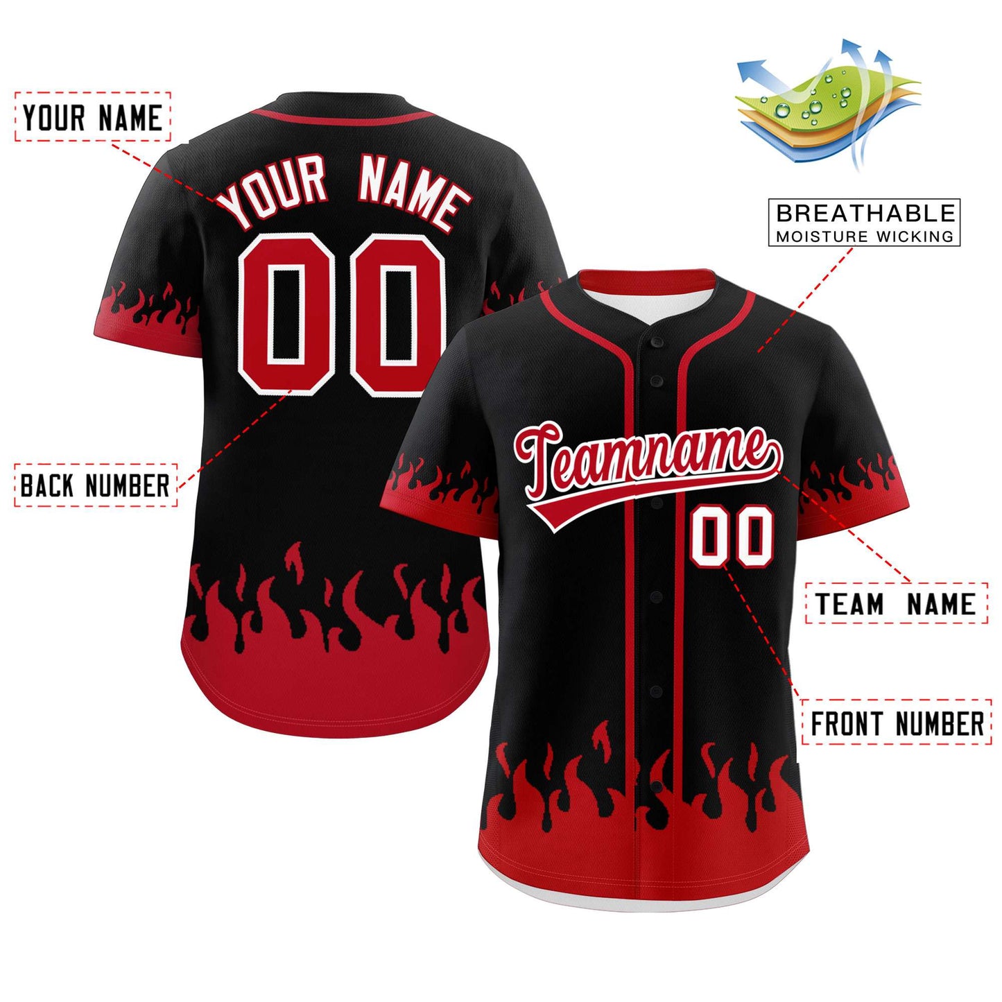 Custom Black Red Personalized Flame Graffiti Pattern Authentic Baseball Jersey