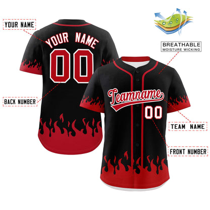 Custom Black Red Personalized Flame Graffiti Pattern Authentic Baseball Jersey