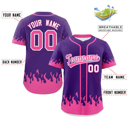 Custom Purple Pink Personalized Flame Graffiti Pattern Authentic Baseball Jersey