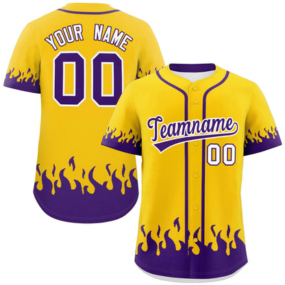 Custom Gold Purple Personalized Flame Graffiti Pattern Authentic Baseball Jersey