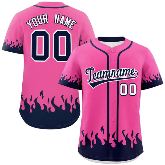 Custom Pink Navy Personalized Flame Graffiti Pattern Authentic Baseball Jersey