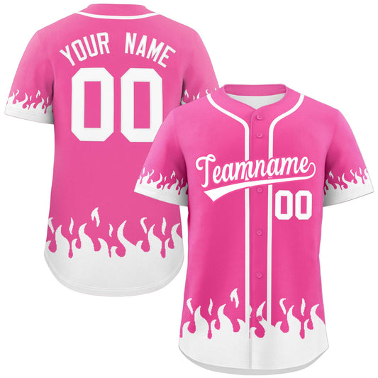 Custom Pink White Personalized Flame Graffiti Pattern Authentic Baseball Jersey