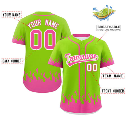 Custom Neon Green Pink Personalized Flame Graffiti Pattern Authentic Baseball Jersey