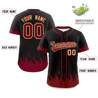 Custom Black Crimson Personalized Flame Graffiti Pattern Authentic Baseball Jersey