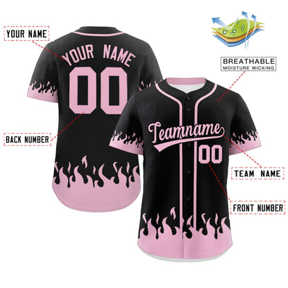 Custom Black Light Pink Personalized Flame Graffiti Pattern Authentic Baseball Jersey