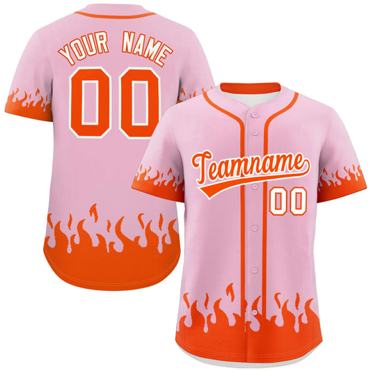 Custom Light Pink Orange Personalized Flame Graffiti Pattern Authentic Baseball Jersey