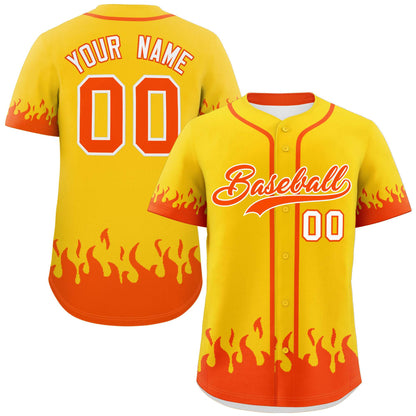 Custom Gold Orange Personalized Flame Graffiti Pattern Authentic Baseball Jersey