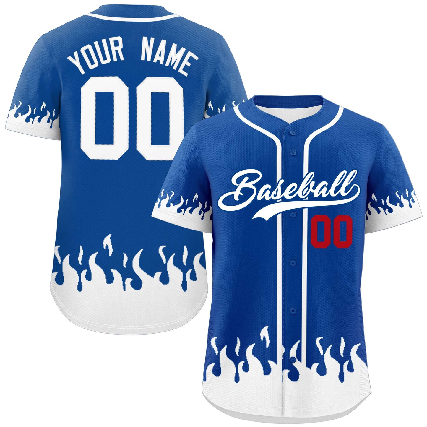 Custom Royal White Personalized Flame Graffiti Pattern Authentic Baseball Jersey