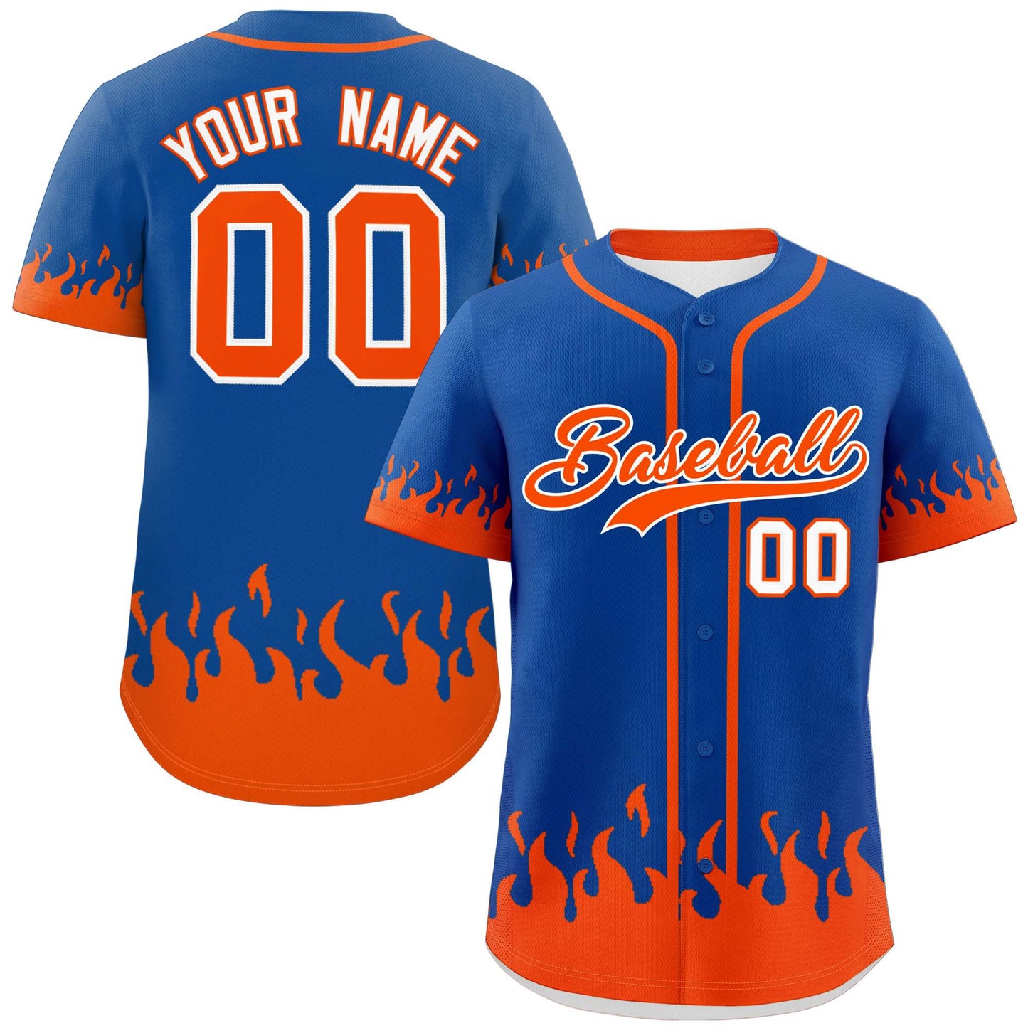 Custom Royal Orange Personalized Flame Graffiti Pattern Authentic Baseball Jersey