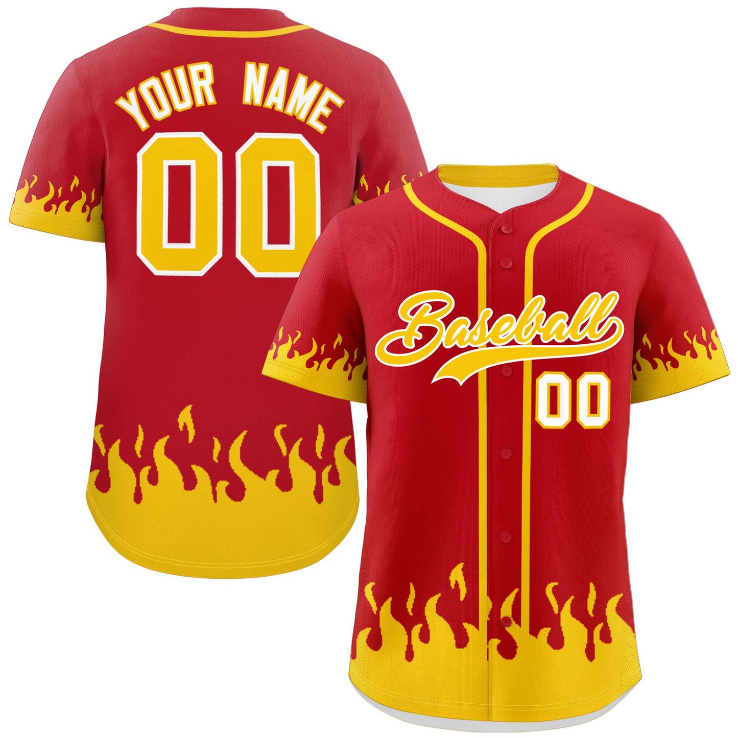 Custom Red Gold Personalized Flame Graffiti Pattern Authentic Baseball Jersey