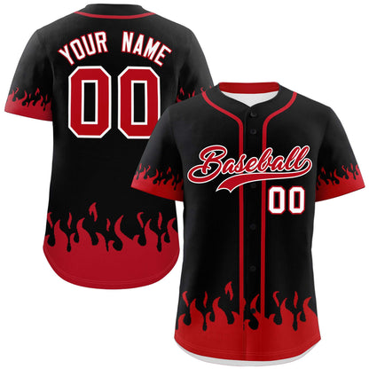 Custom Black Red Personalized Flame Graffiti Pattern Authentic Baseball Jersey