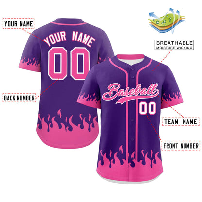 Custom Purple Pink Personalized Flame Graffiti Pattern Authentic Baseball Jersey