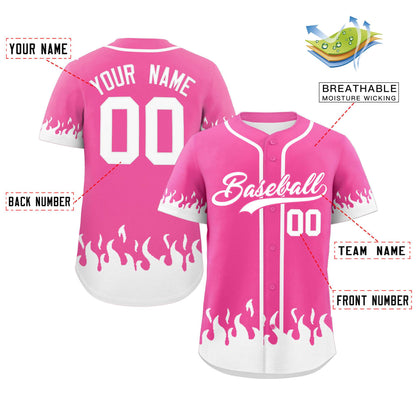 Custom Pink White Personalized Flame Graffiti Pattern Authentic Baseball Jersey