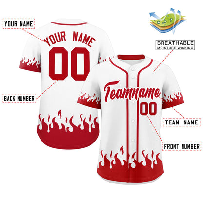 Custom White Red Personalized Flame Graffiti Pattern Authentic Baseball Jersey