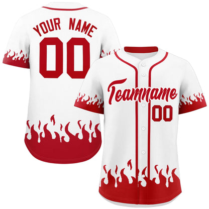 Custom White Red Personalized Flame Graffiti Pattern Authentic Baseball Jersey