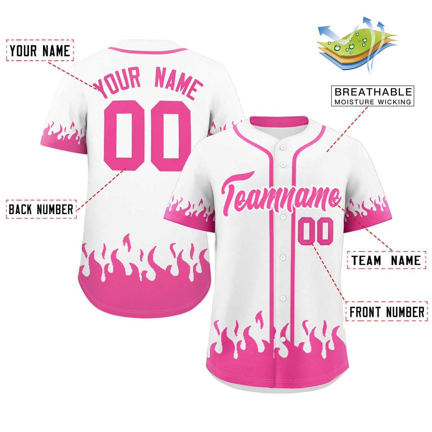 Custom White Pink Personalized Flame Graffiti Pattern Authentic Baseball Jersey