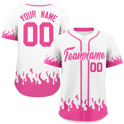 Custom White Pink Personalized Flame Graffiti Pattern Authentic Baseball Jersey