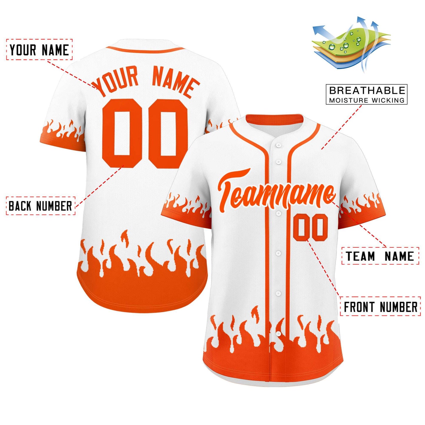 Custom White Orange Personalized Flame Graffiti Pattern Authentic Baseball Jersey