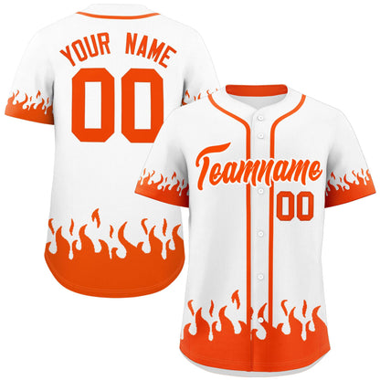 Custom White Orange Personalized Flame Graffiti Pattern Authentic Baseball Jersey