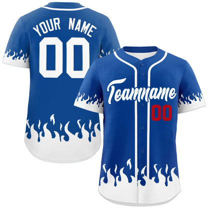 Custom Royal White Personalized Flame Graffiti Pattern Authentic Baseball Jersey